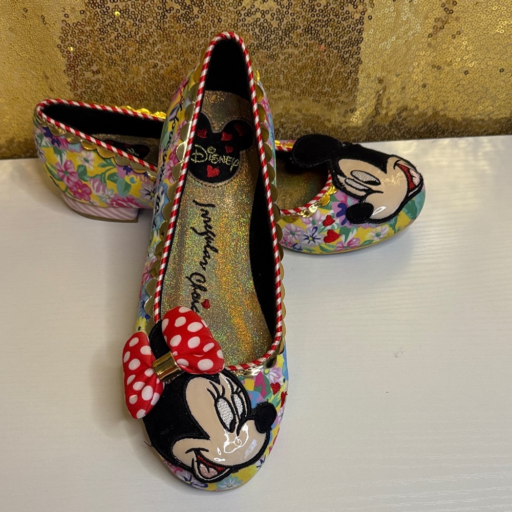 Disney Irregular Choice “Why Hello”Mickey and Minnie Mouse Floral Flats - Picture 2 of 14